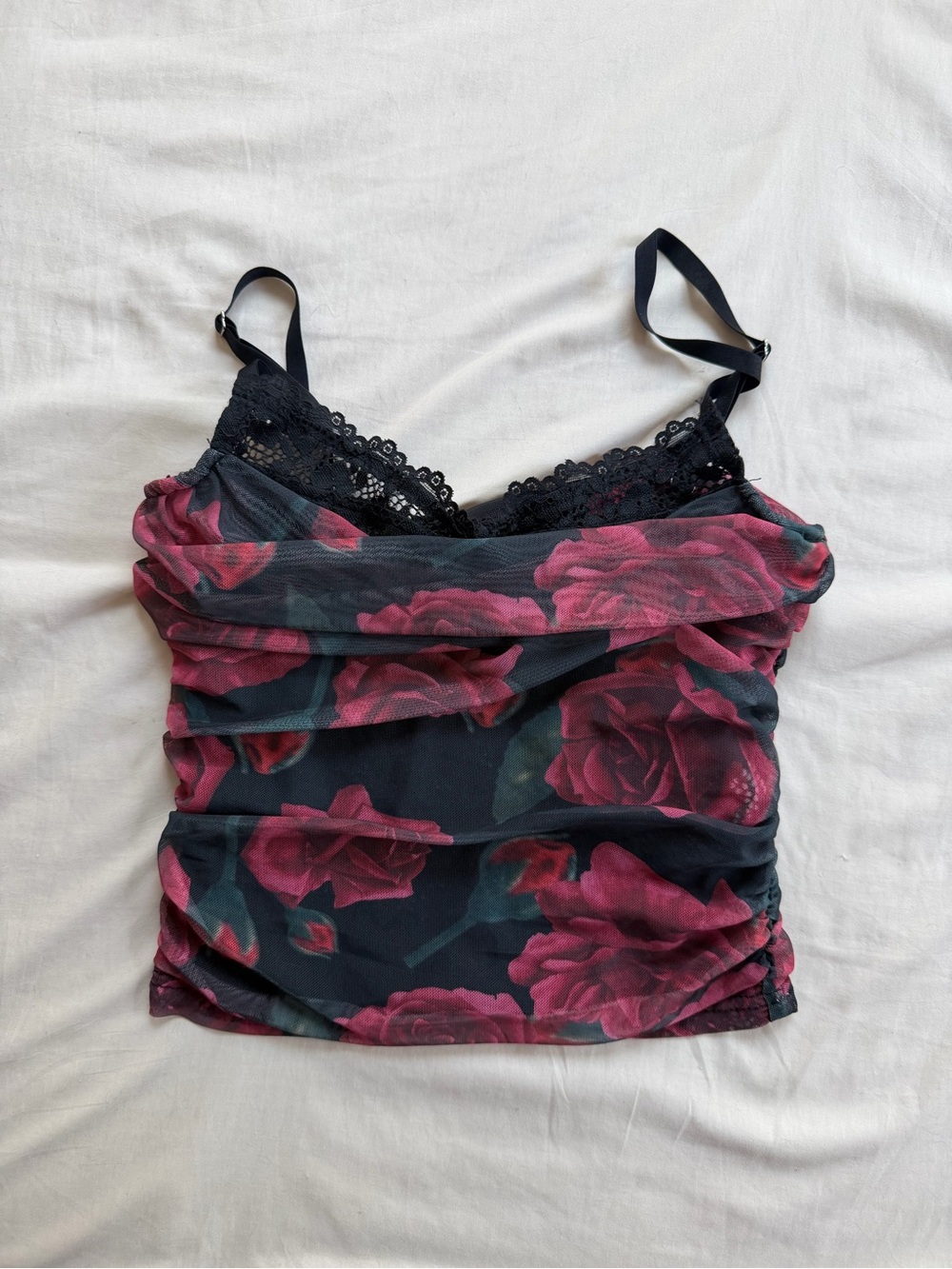 Rose Top with Black Lace Detail